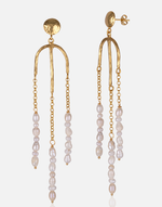 Load image into Gallery viewer, Pearl Drops Earrings in 24k gold plate with hanging pearls.
