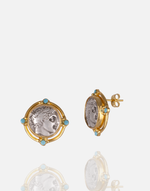 Load image into Gallery viewer, Coin David Earring in 24k gold plate over nickel-free brass with turquoise accents.