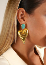 Load image into Gallery viewer, Natural stone earring with heart-shaped gold pendant.