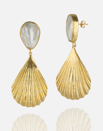 Load image into Gallery viewer, Sea Shells with Pearl Earrings in 24k gold-plated, tarnish-resistant brass.