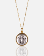 Load image into Gallery viewer, Luna Necklace with 24k gold over nickel-free brass, moon face pendant.