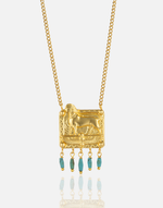 Load image into Gallery viewer, Egyptian Necklace in 24k gold plate with dangling turquoise accents.