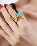 Load image into Gallery viewer, Turquoise and Labradorite Sultan Ring Adjustable