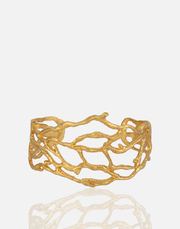 Roots Bracelet with 24k gold plating on nickel-free brass, intricate design.