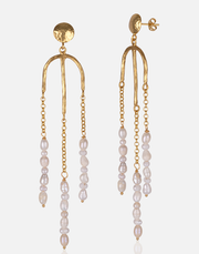 Pearl Drops Earrings in 24k gold plate with hanging pearls.