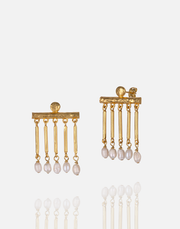 Pearl Mid Drop Earrings in 24k gold plate with pearl accents.