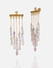 Pearl chandelier earrings set in 24k gold plate.