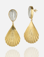 Sea Shells with Pearl Earrings in 24k gold-plated, tarnish-resistant brass.