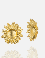 Load image into Gallery viewer, Golden Sunflower Studs by Aquadan.co, 24K gold-plated brass earrings inspired by Roman and Hellenistic designs.
