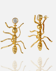 Golden Ant Statement Earrings by Aquadan.co in 24K gold-plated brass.