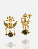 Load image into Gallery viewer, Golden Eclipse Earrings inspired by Roman, Hellenistic, and Constantine designs, crafted from 24K gold-plated brass.
