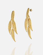 Load image into Gallery viewer, Golden Whispering Leaves Earrings, 24K gold-plated brass, Roman inspired design, Aquadan.co exclusive.
