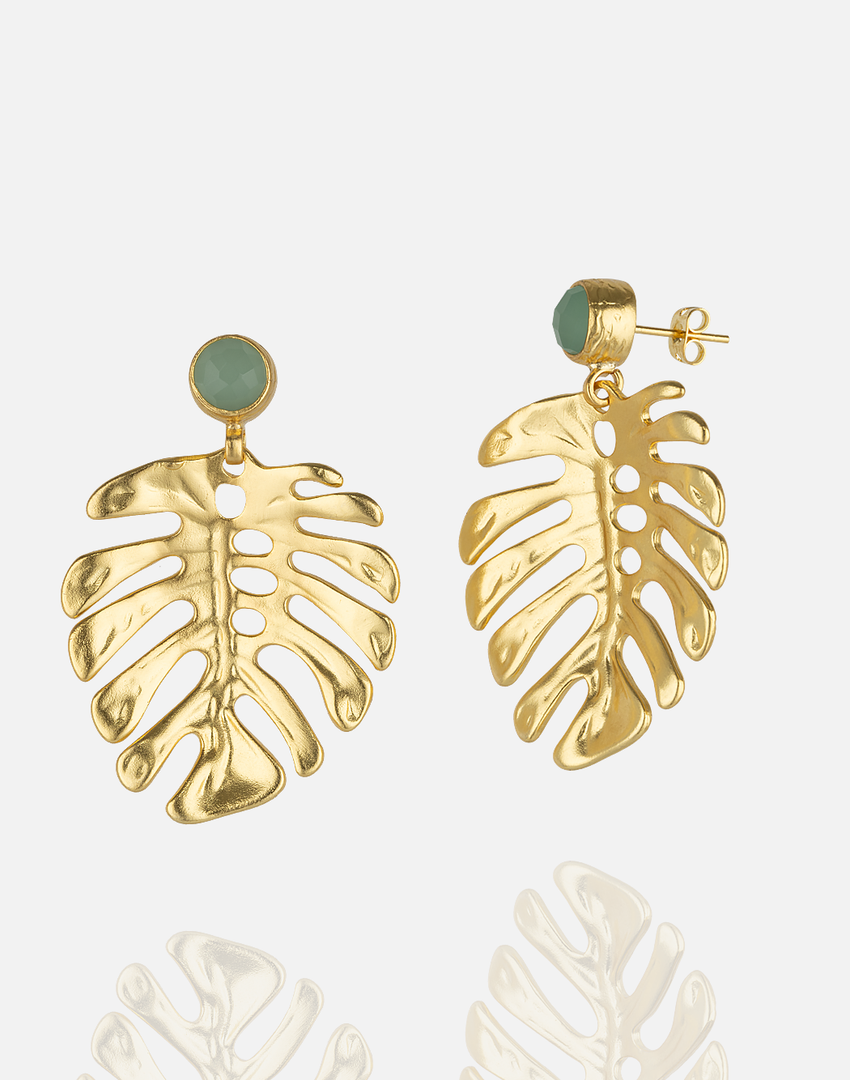 Golden Monstera Leaf Earrings