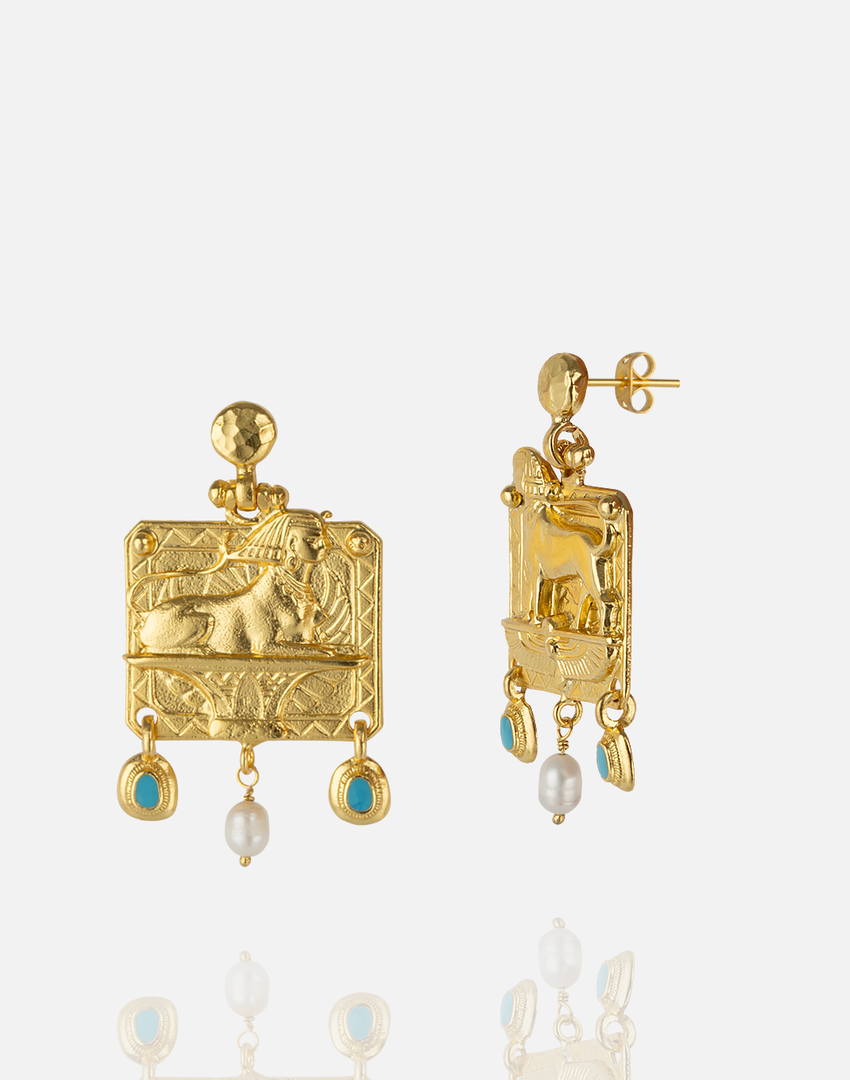 24K gold-plated ER01146 earrings inspired by Roman and Hellenistic designs.