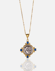 Medusa Blue Necklace by Aquadan.co in 24K gold with blue accents.