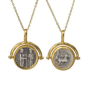 Roman Turning Necklace in 24k gold plate with antique coin design.