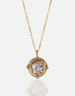 Cargue la imagen en el visor de la galería, Alexander Coin Necklace in 24k gold plate over brass with turquoise accents.
