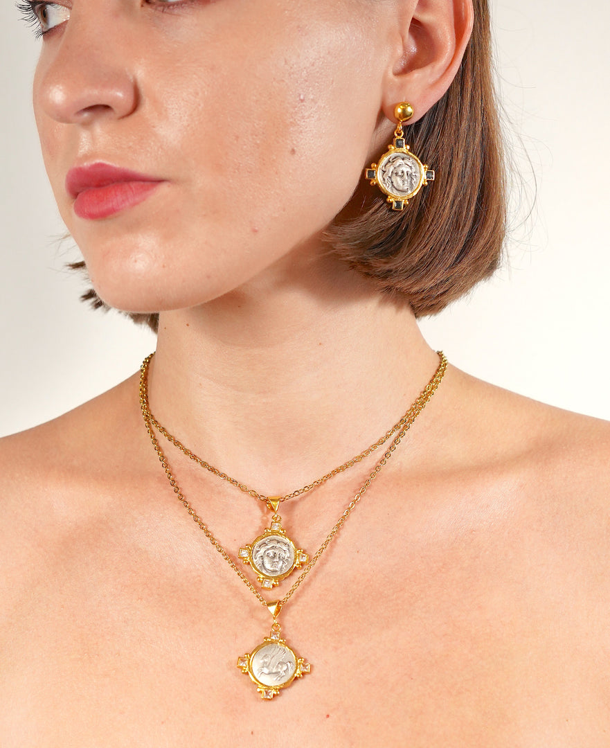Aquadan.co Pegasus Necklace with elegant pendant worn by a model.