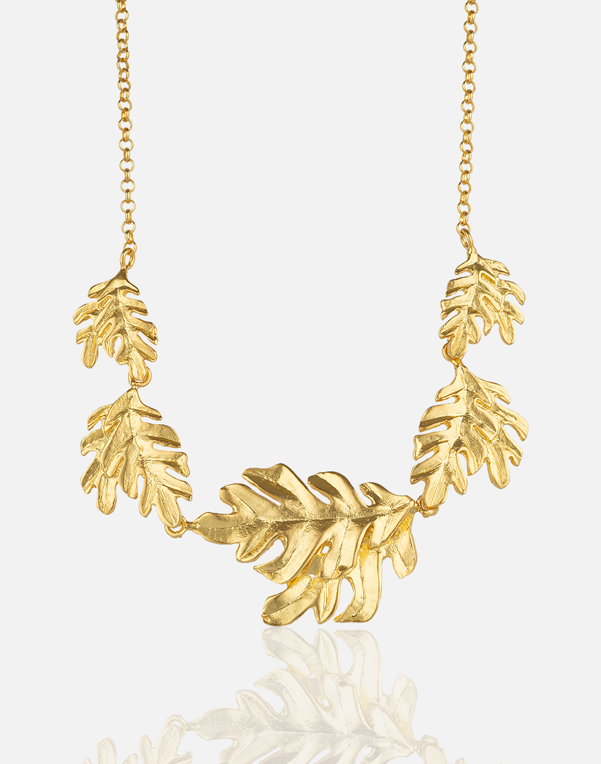 24K gold plated Leafs Necklace with delicate leaf accents.