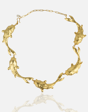 Golden Koi Harmony Necklace with gold fish design symbolizing prosperity.