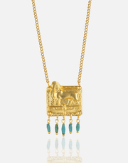 Egyptian Necklace in 24k gold plate with dangling turquoise accents.