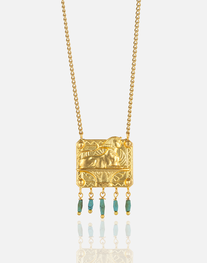 Natural Stone Tear Drop Egyptian Necklace with genuine stones in a teardrop shape.