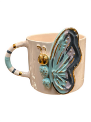 Taza de cerámica de mariposa y platillo