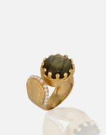 Load image into Gallery viewer, Turquoise and Labradorite Sultan Ring Adjustable
