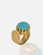 Load image into Gallery viewer, Aquadan.co turquoise and labradorite adjustable ring with 24k gold plated brass.
