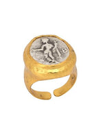 Load image into Gallery viewer, Ancient Coin Ring Adjustable, 24K gold plated handmade design.
