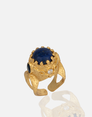 RG00153 adjustable 24K gold plated brass ring with Hellenistic design.