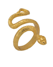 24K gold plated brass snake ring, inspired by Hellenistic, Roman, and Greek designs, RG00163.