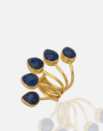 Cargue la imagen en el visor de la galería, RG00228 24K gold plated brass adjustable ring with blue stones.
