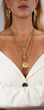 Cargue la imagen en el visor de la galería, Natural Stone Tear Drop Egyptian Necklace with genuine stones in teardrop shape, inspired by ancient Egypt.
