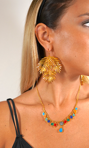 Monaco Earrings in 24k gold plate with vibrant jewelry accents.