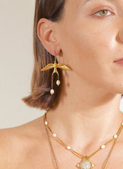Flying Pearl Earrings in 24k gold plate with pearls.