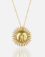 Cargue la imagen en el visor de la galería, Ra Salute Necklace with 24K gold plating, sun-inspired pendant.
